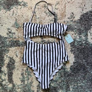 Vertical striped bathing suit